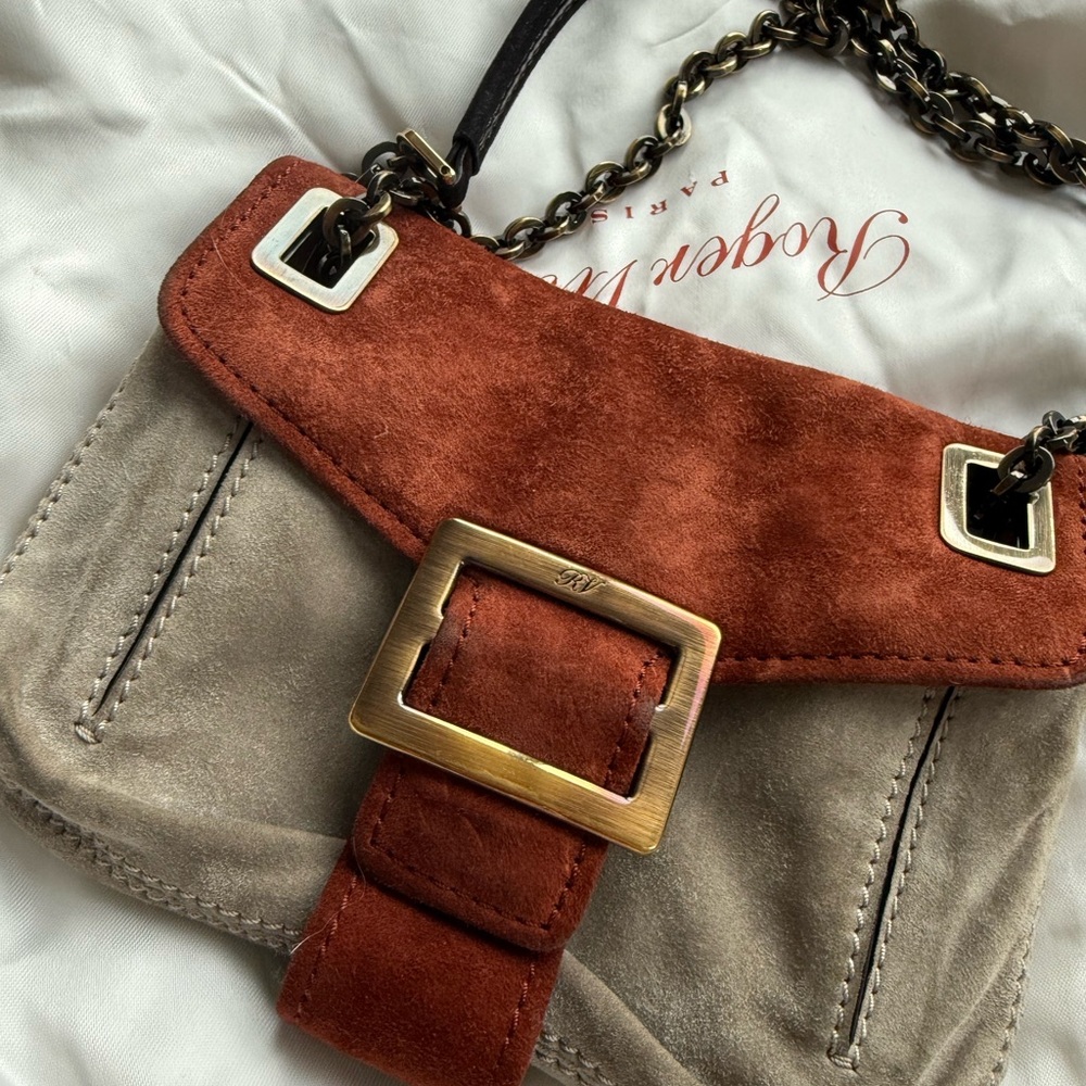 Roger Vivier Suede Crossbody Bag - Rust and Taupe